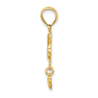14k MOM w/ Dangling Heart Charm