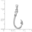 14K White Gold 3-D Fish Hook Charm
