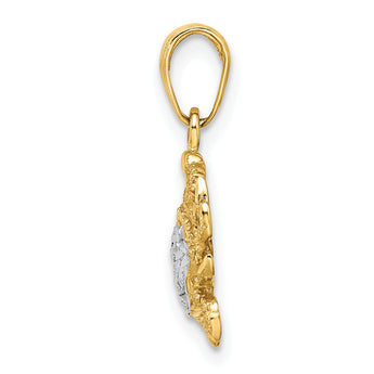 14k w/Rhodium Diamond-cut Blue Crab Pendant