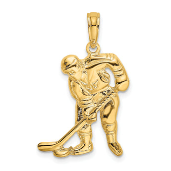14k Hockey Player with Stick and Puck Charm