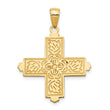 14K Gold Etched Square Cross Pendant with Crown Tips  Polished & Reversible
