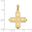 14K Gold Etched Square Cross Pendant with Crown Tips  Polished & Reversible