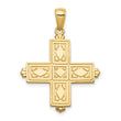 14K Gold Etched Square Cross Pendant with Crown Tips  Polished & Reversible