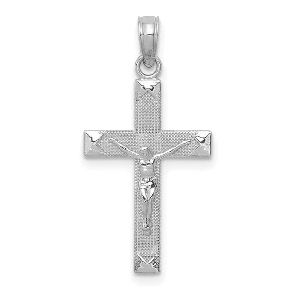 14K White Gold Beveled Tipped Crucifix Pendant