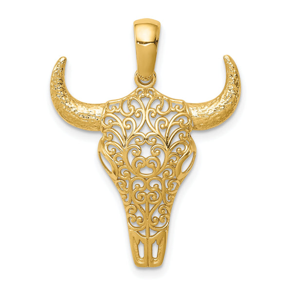 14K Filigree Steer Skull Pendant