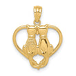 14K Sitting Cats in a Heart Pendant