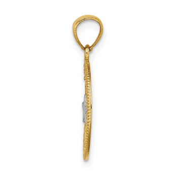 14K w/Rhodium Star & Moon Pendant