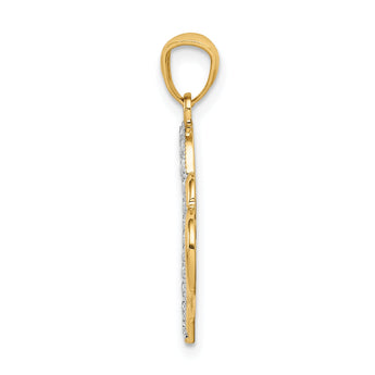 14K and White Rhodium Polished Double Heart Pendant