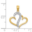 14K and White Rhodium Polished Double Heart Pendant