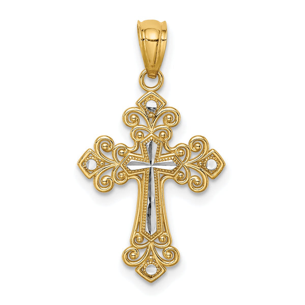 14K w/White Rhodium D/C Cross Pendant