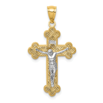 14K Two-Tone w/Rhodium Inri Budded Crucifix