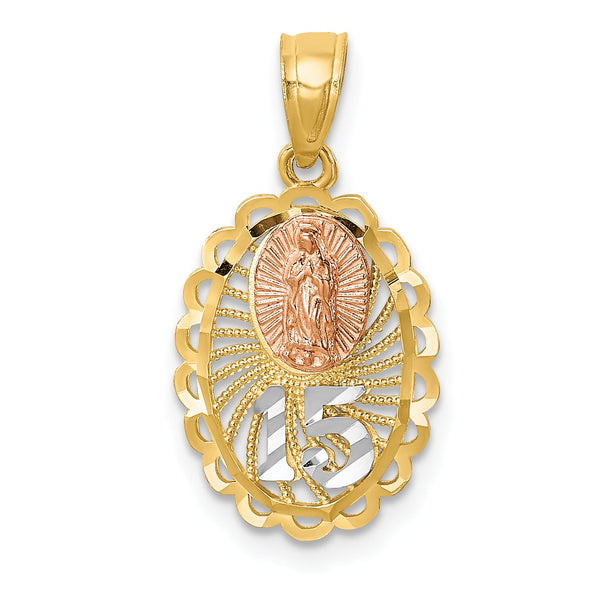 14K Two-tone w/White Rhodium Lady of Guadalupe 15 Pendant