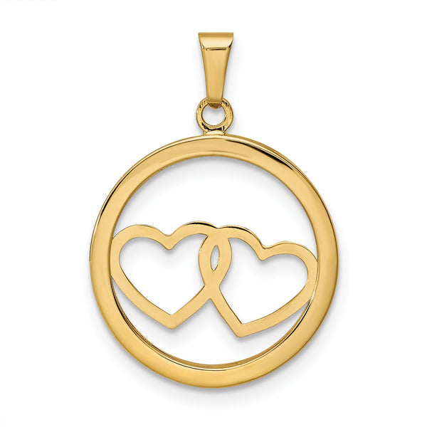 14K Polished Double Heart in Circle Pendant