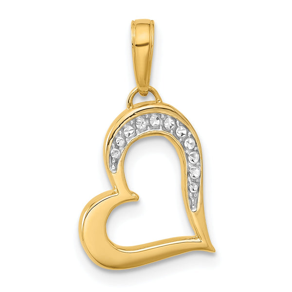 14k and White Rhodium D/C Heart Pendant