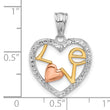 14K Tri-Color Diamond-cut LOVE in Heart Pendant