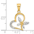 14K and White Rhodium D/C Dragonfly on Heart Pendant