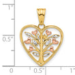 14K Rose-plated and White Rhodium Diamond-cut Branches in Heart Pendant