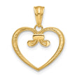 14K and White Rhodium Diamond-cut Heart Pendant