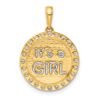 14k and White Rhodium D/C It's A Girl Pendant