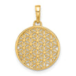14K and Rhodium Polished and D/C Flower Circle Pendant