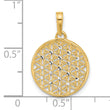14K and Rhodium Polished and D/C Flower Circle Pendant