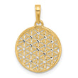 14K and Rhodium Polished and D/C Flower Circle Pendant