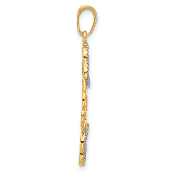 14k and White Rhodium Polished and D/C Flowers Pendant