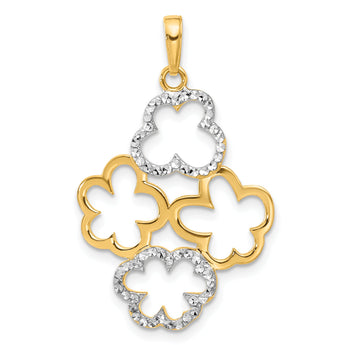 14k and White Rhodium Polished and D/C Flowers Pendant