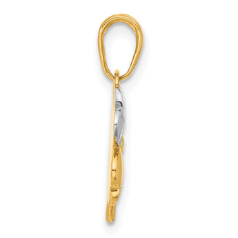 14k w/Rose and White Rhodium Polished and D/C Clover Pendant