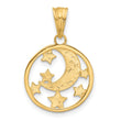 14K and White Rhodium D/C Moon and Stars Pendant
