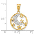14K and White Rhodium D/C Moon and Stars Pendant