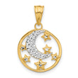 14K and White Rhodium D/C Moon and Stars Pendant