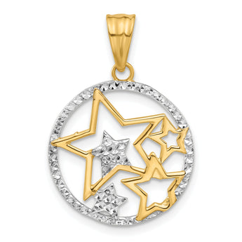 14K and White Rhodium D/C Stars Pendant