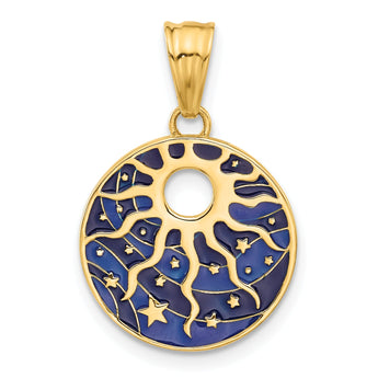 14K Polished Enameled Sun and Stars Pendant