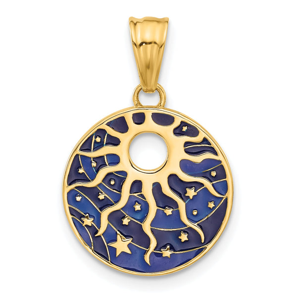 14K Polished Enameled Sun and Stars Pendant