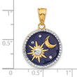 14K and White Rhodium D/C Enameled Sun and Moon Pendant