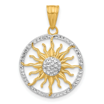 14K and White Rhodium D/C Sun Pendant