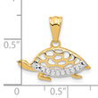 14K with White Rhodium Diamond Cut Turtle Pendant