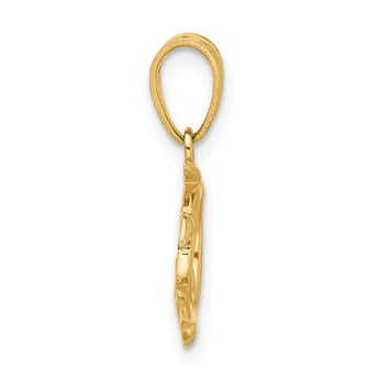 14K with White Rhodium Diamond Cut Swirl Turtle Pendant