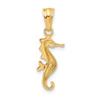 14K with White Rhodium Polished and Diamond Cut Seahorse Pendant
