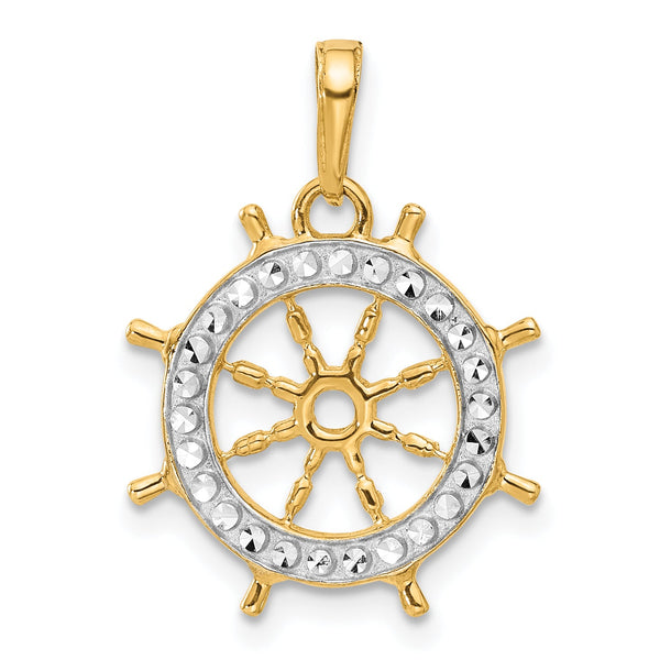 14k and White Rhodium D/C Ship's Wheel Pendant