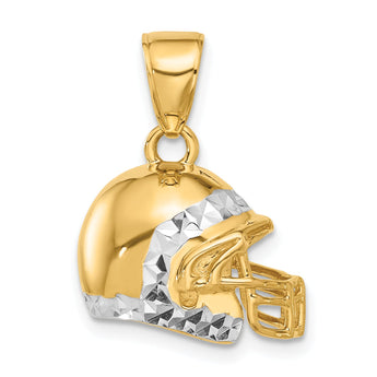 14k and White Rhodium D/C 3D Football Helmet Pendant