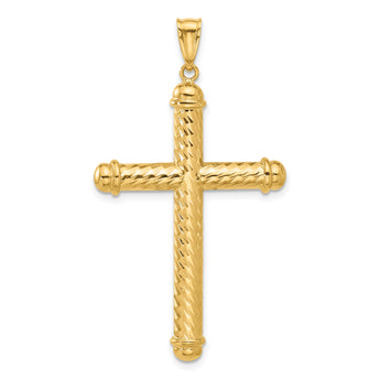 14K Polished and Diamond-cut Cross Pendant