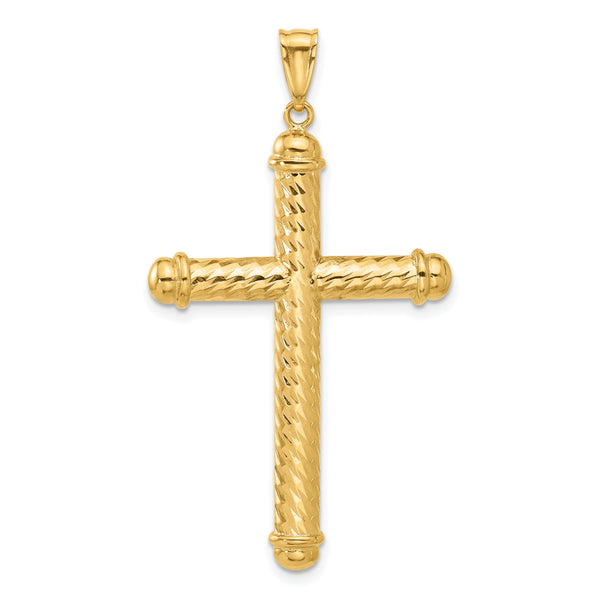 14K Polished and Diamond-cut Cross Pendant