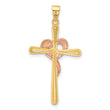 14K Two-tone with White Rhodium Polished Cross with Heart Pendant