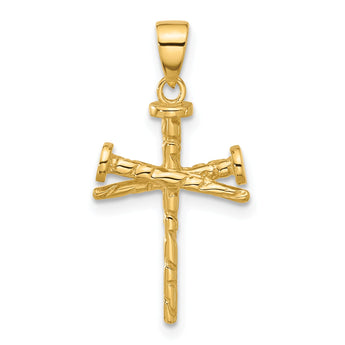 14K Polished and Textured Nails Cross Pendant