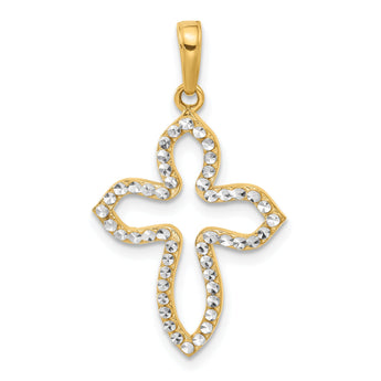 14k and White Rhodium D/C Pointed Cross Pendant