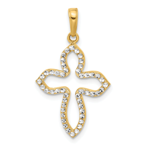 14k and White Rhodium D/C Pointed Cross Pendant