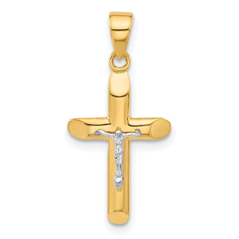 14K Two-tone Polished and Textured Crucifix Pendant