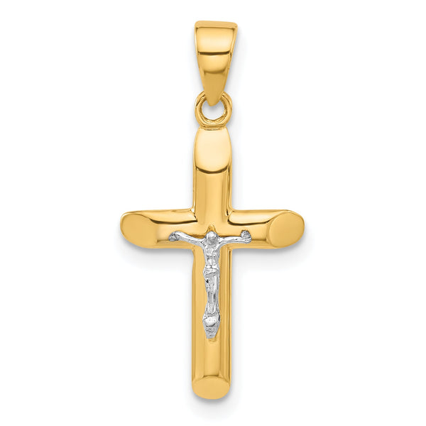 14K Two-tone Polished and Textured Crucifix Pendant